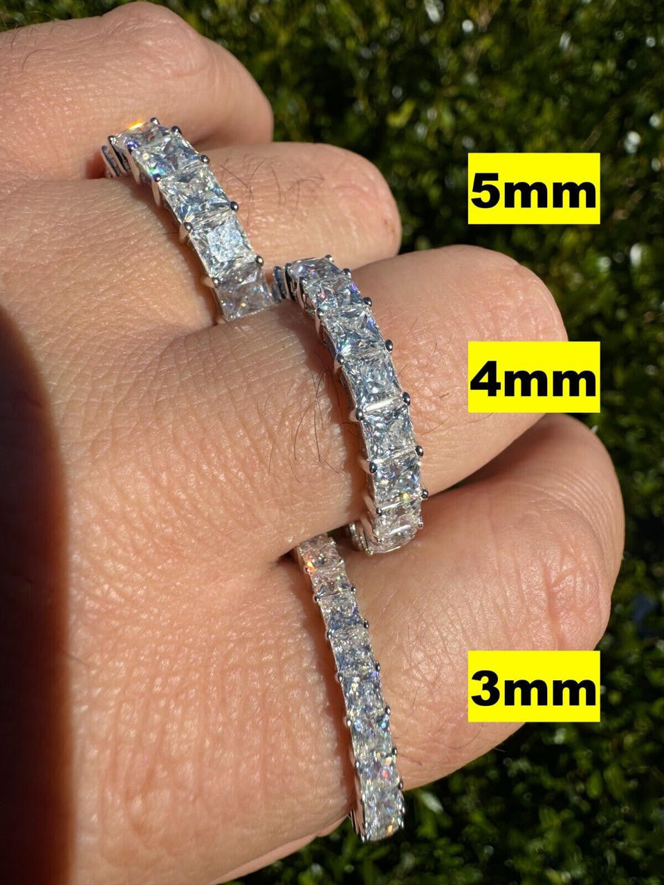 MOISSANITE Full Eternity Princess Cut (Square) Band Wedding Ring - 925 Silver - 2mm-5mm