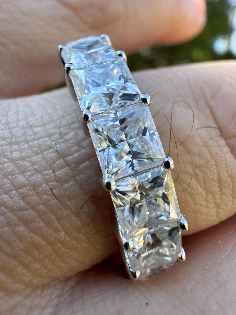 MOISSANITE Full Eternity Princess Cut (Square) Band Wedding Ring - 925 Silver - 2mm-5mm