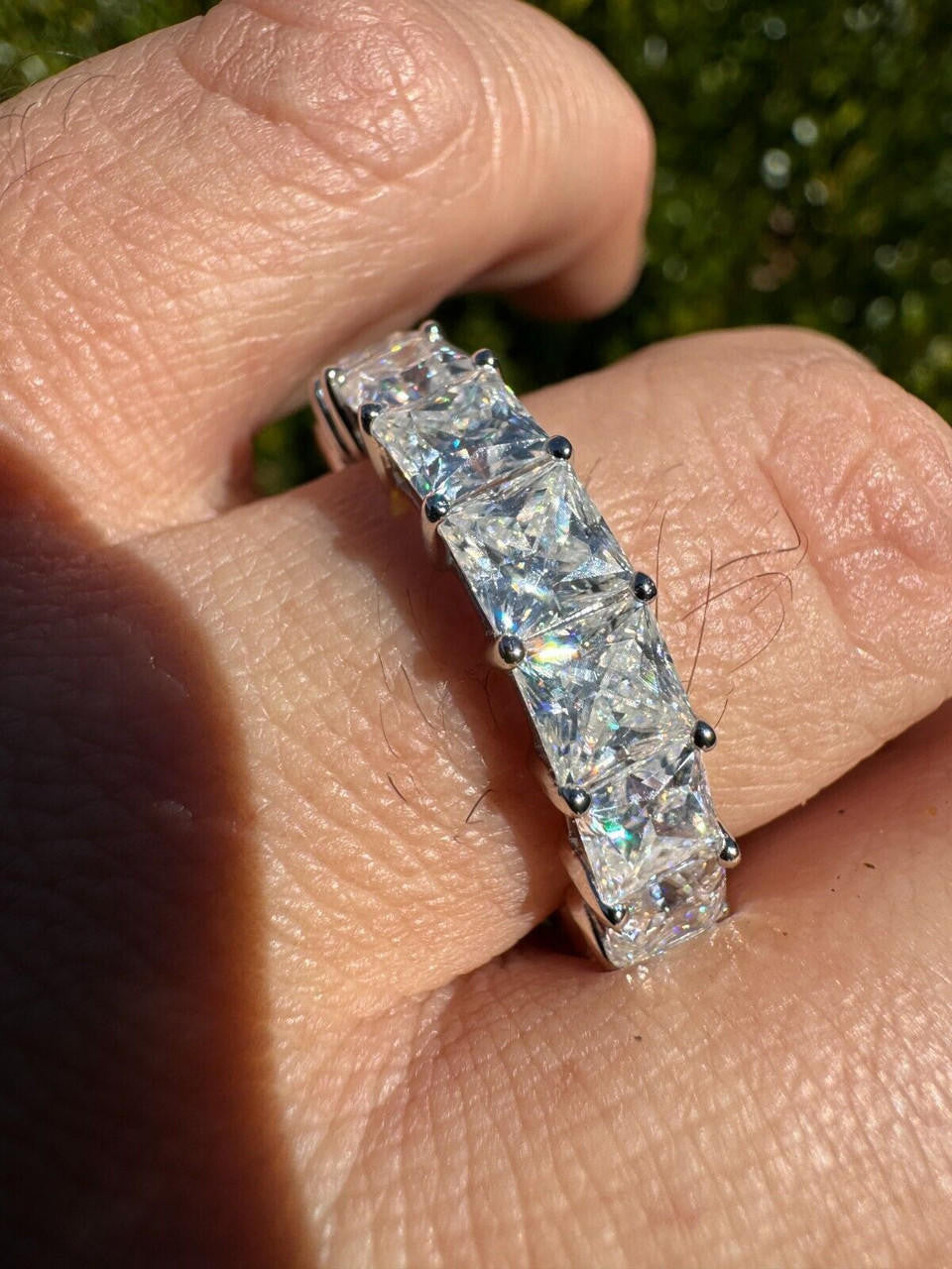 MOISSANITE Full Eternity Princess Cut (Square) Band Wedding Ring - 925 Silver - 2mm-5mm