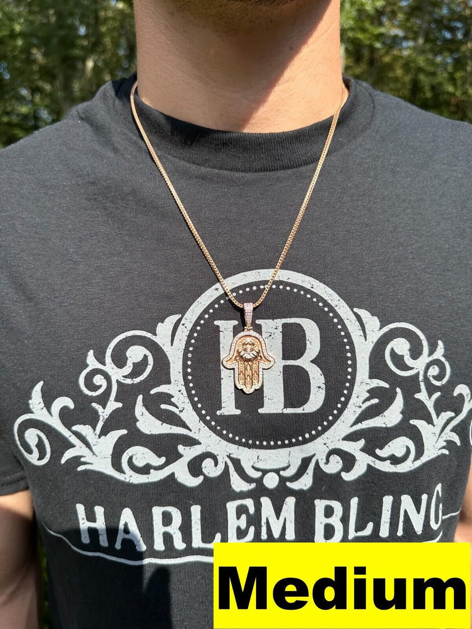 MOISSANITE Hamsa Evil Eye Hand Pendant - 14k Rose Gold Vermeil 925 Silver - 3 Sizes 1.25"-2.75"