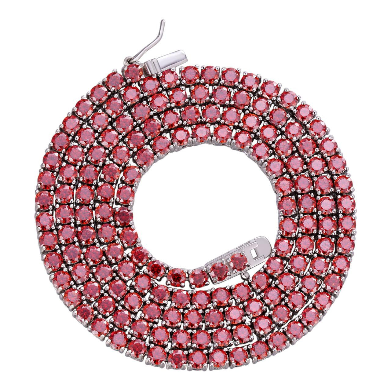 Ruby Red MOISSANITE Tennis Chain Necklace Iced Out - 925 Silver - 3mm - 16"-28"