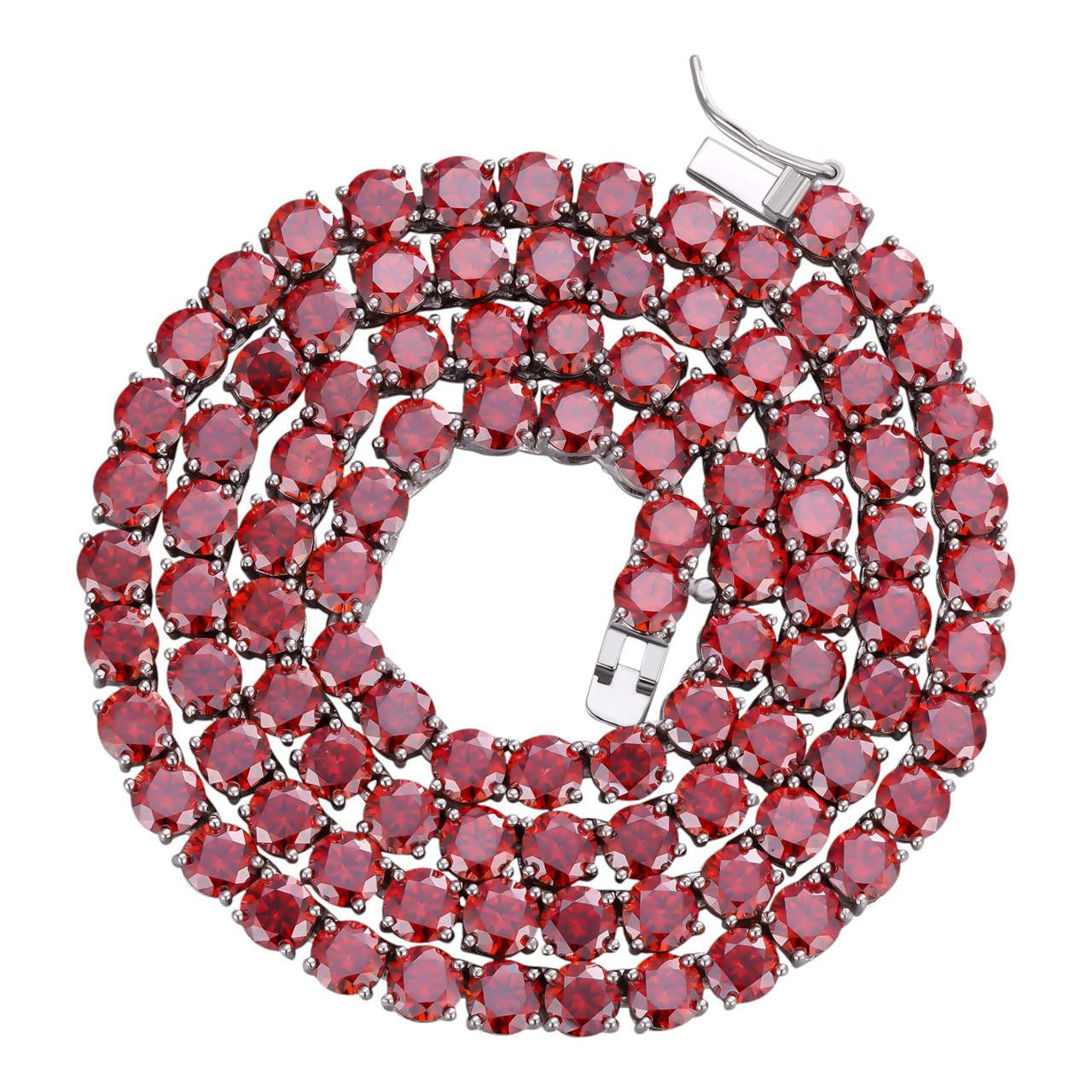 Ruby Red MOISSANITE Tennis Chain Necklace Iced Out - 925 Silver - 5mm - 16"-28"