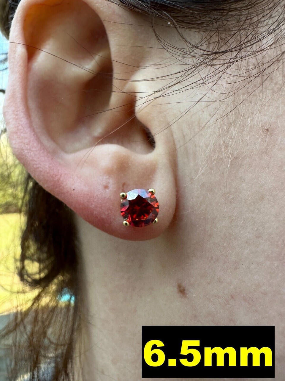 Red MOISSANITE Solitaire Stud Earrings - 14k Gold Vermeil 925 Silver - 3mm-8mm - 0.2-4ct