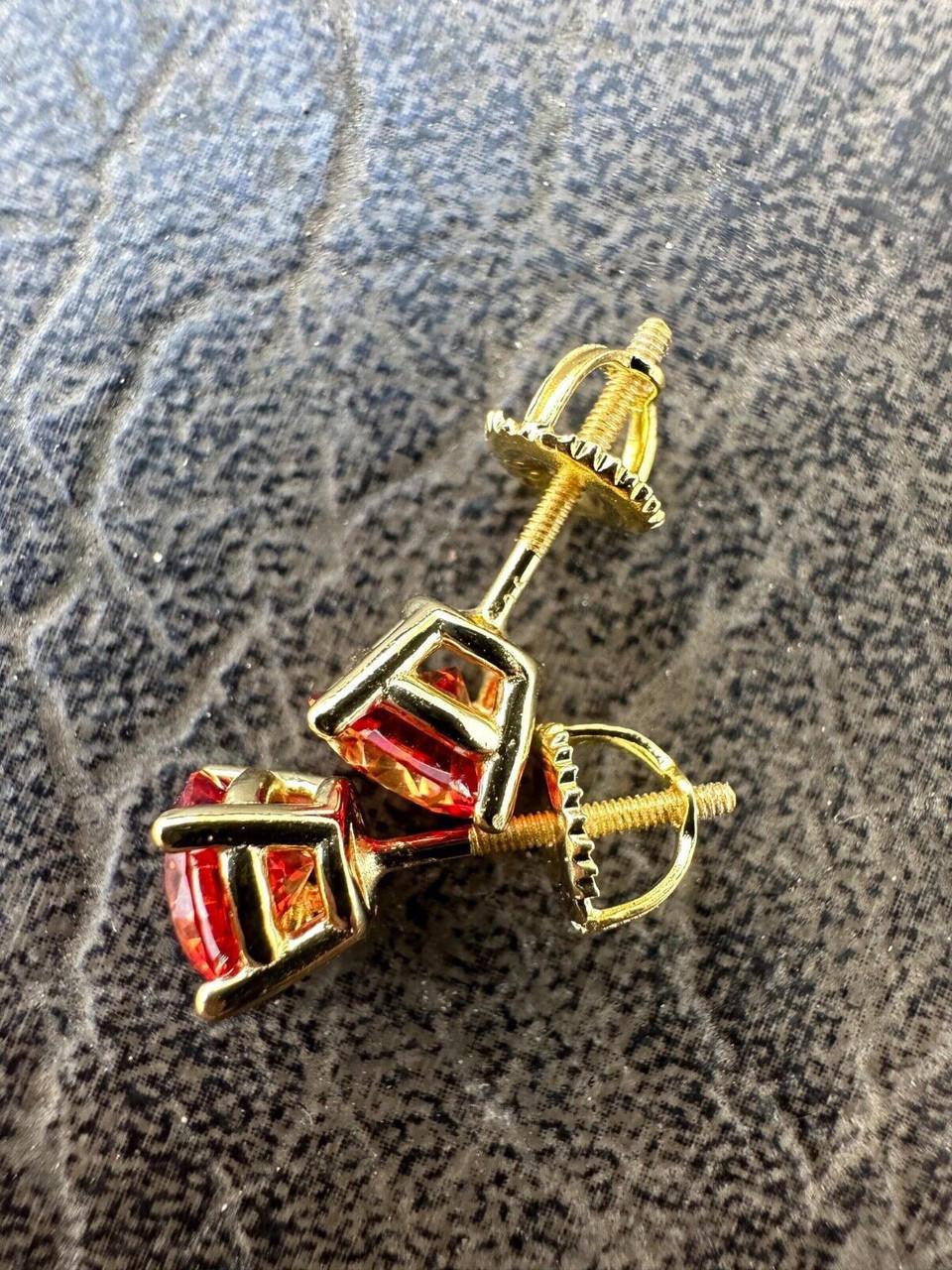 Red MOISSANITE Solitaire Stud Earrings - 14k Gold Vermeil 925 Silver - 3mm-8mm - 0.2-4ct