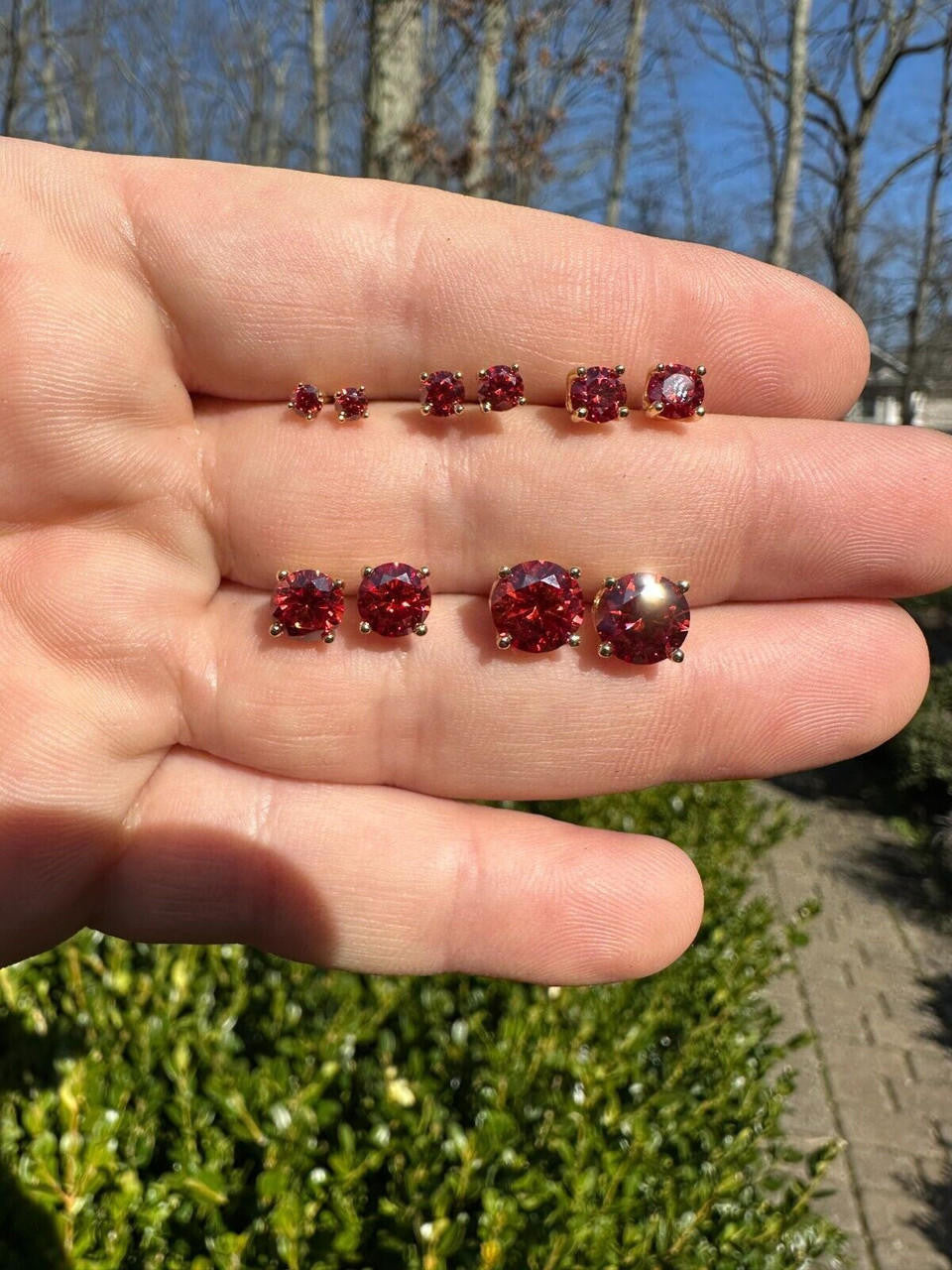 Red MOISSANITE Solitaire Stud Earrings - 14k Gold Vermeil 925 Silver - 3mm-8mm - 0.2-4ct