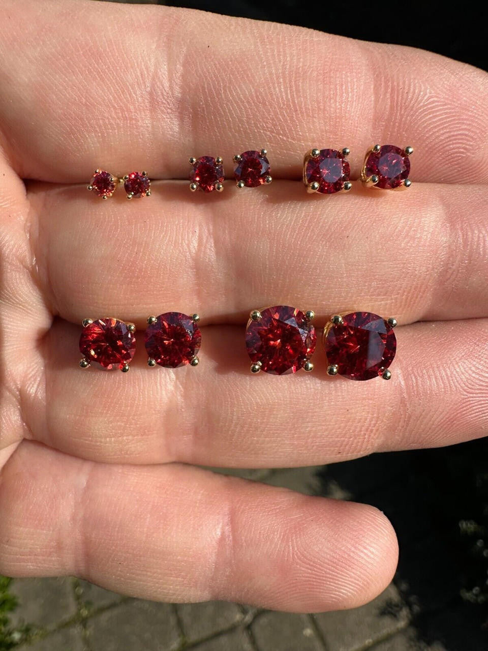 Red MOISSANITE Solitaire Stud Earrings - 14k Gold Vermeil 925 Silver - 3mm-8mm - 0.2-4ct