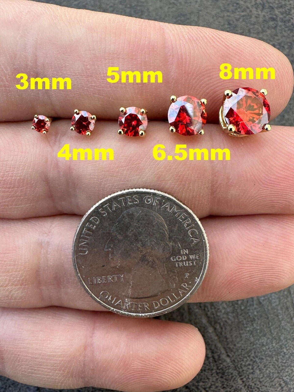 Red MOISSANITE Solitaire Stud Earrings - 14k Gold Vermeil 925 Silver - 3mm-8mm - 0.2-4ct