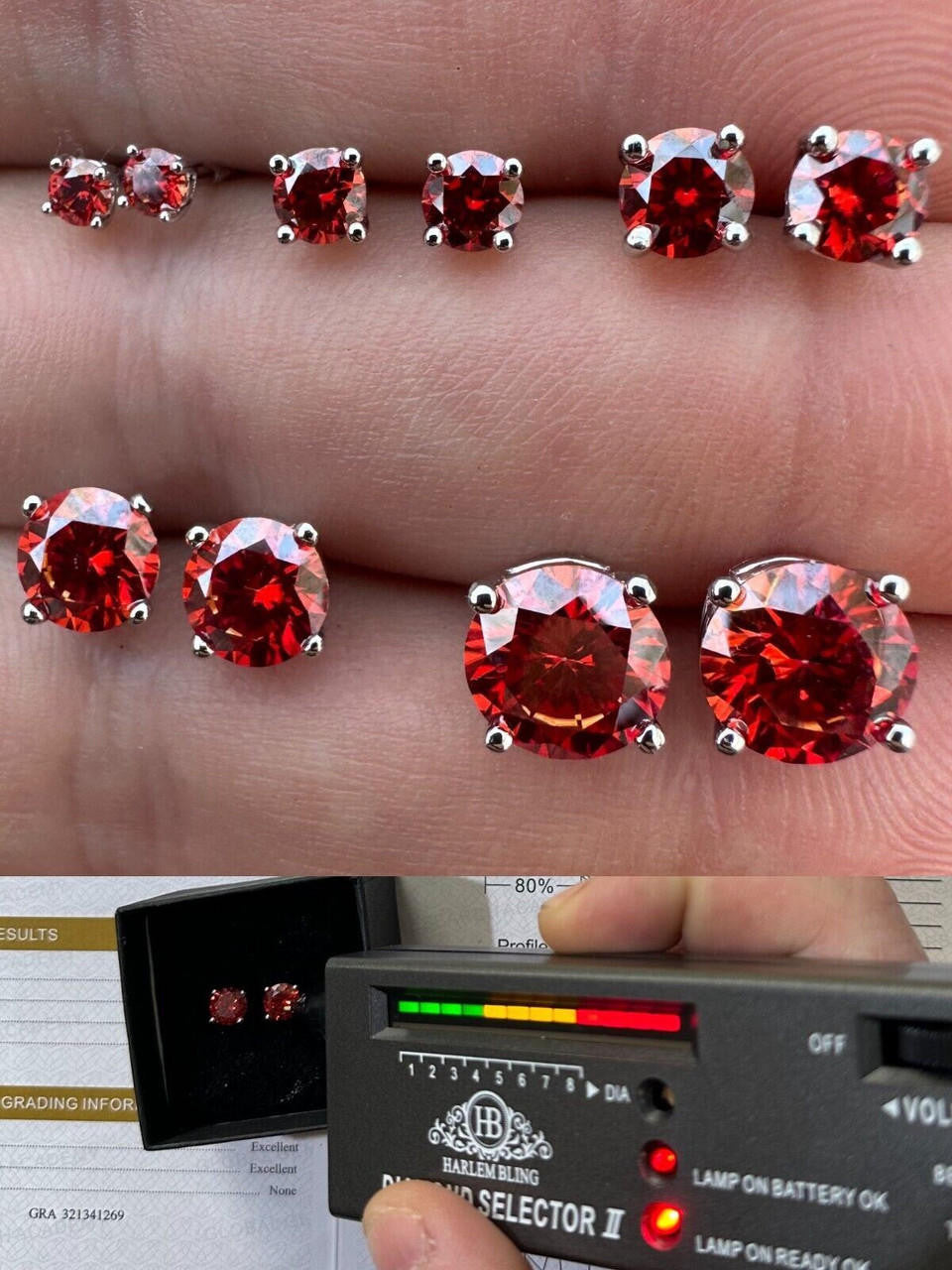 Red MOISSANITE Solitaire Stud Earrings - 925 Silver - 3mm-8mm - 0.2-4ct