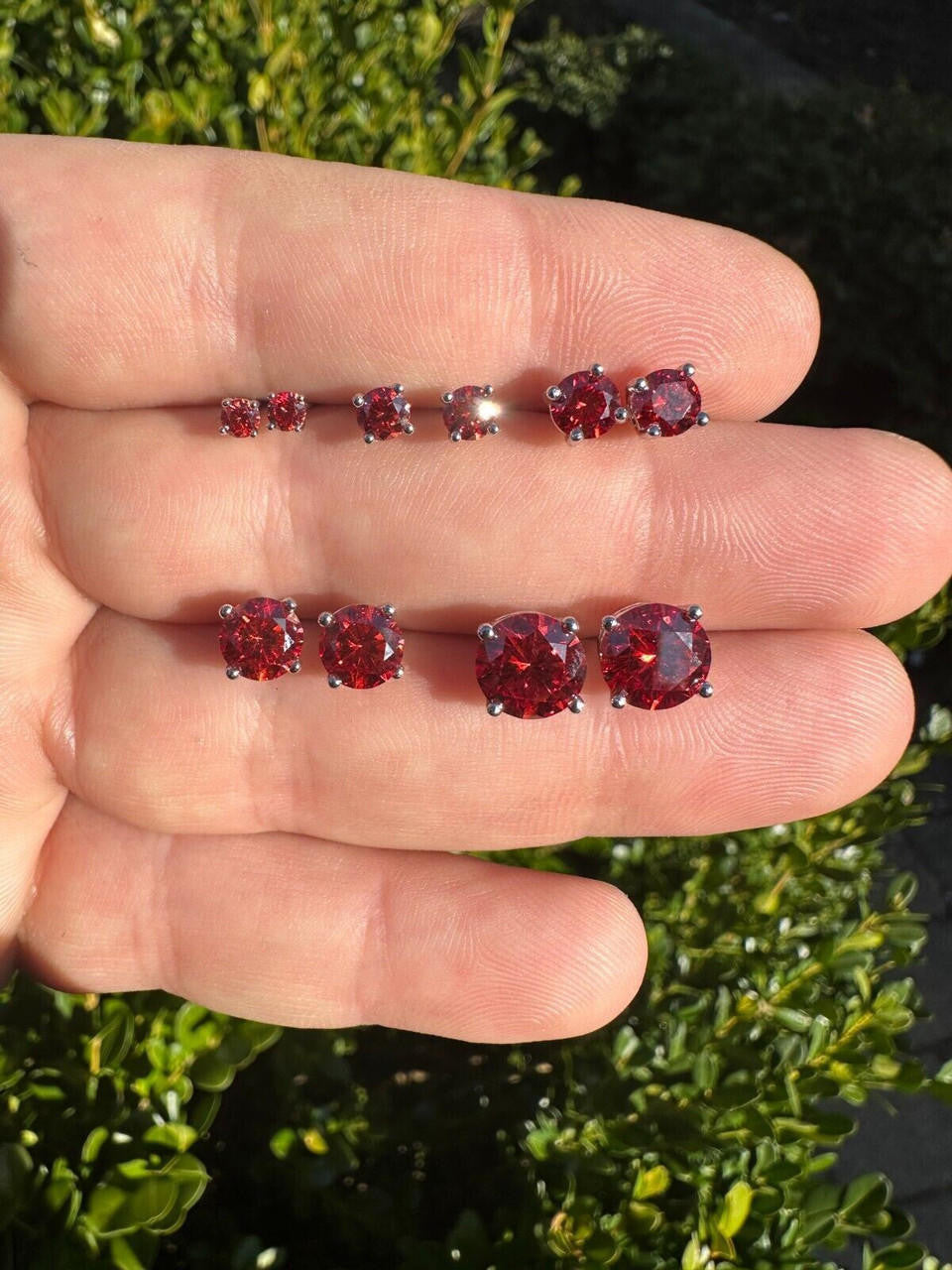 Red MOISSANITE Solitaire Stud Earrings - 925 Silver - 3mm-8mm - 0.2-4ct