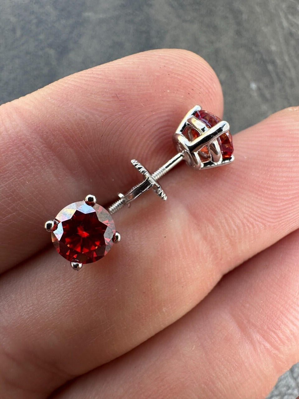Red MOISSANITE Solitaire Stud Earrings - 925 Silver - 3mm-8mm - 0.2-4ct