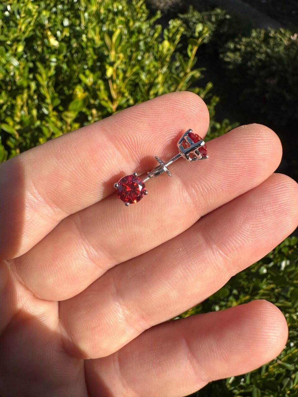 Red MOISSANITE Solitaire Stud Earrings - 925 Silver - 3mm-8mm - 0.2-4ct