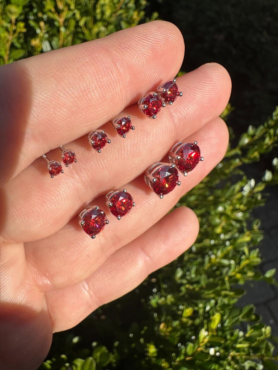 Red MOISSANITE Solitaire Stud Earrings - 925 Silver - 3mm-8mm - 0.2-4ct