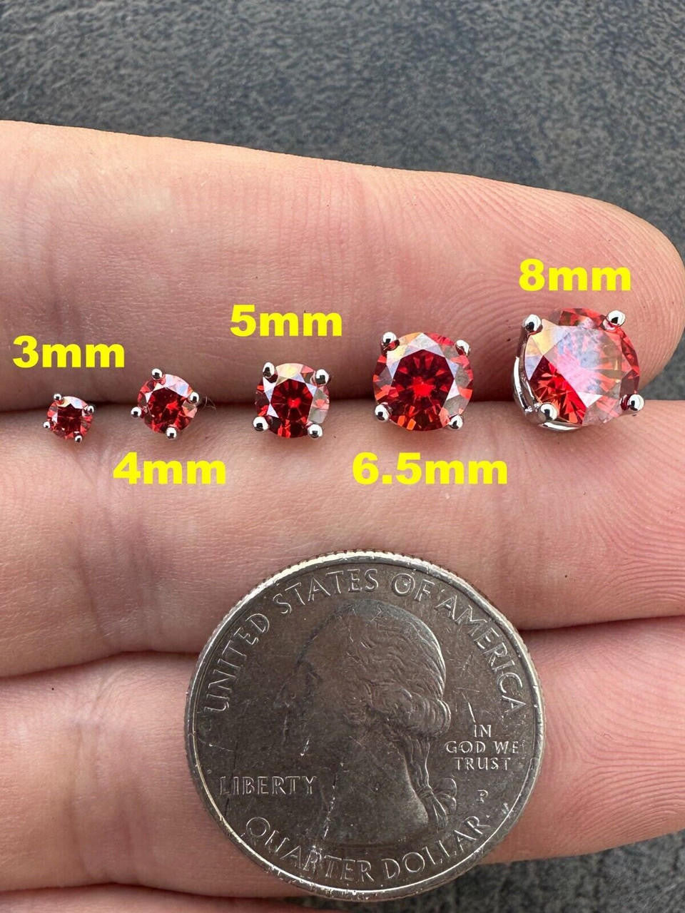 Red MOISSANITE Solitaire Stud Earrings - 925 Silver - 3mm-8mm - 0.2-4ct