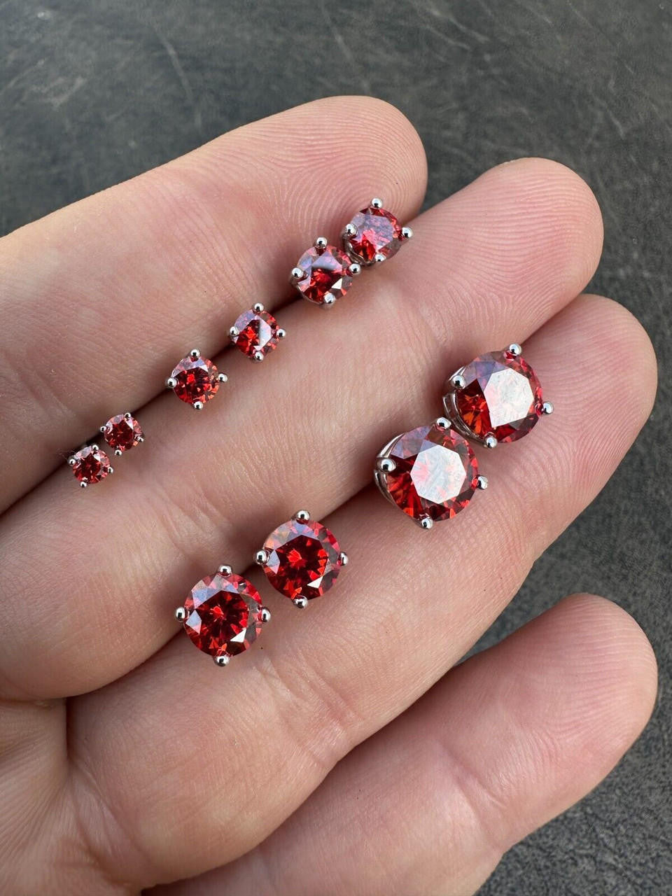 Red MOISSANITE Solitaire Stud Earrings - 925 Silver - 3mm-8mm - 0.2-4ct