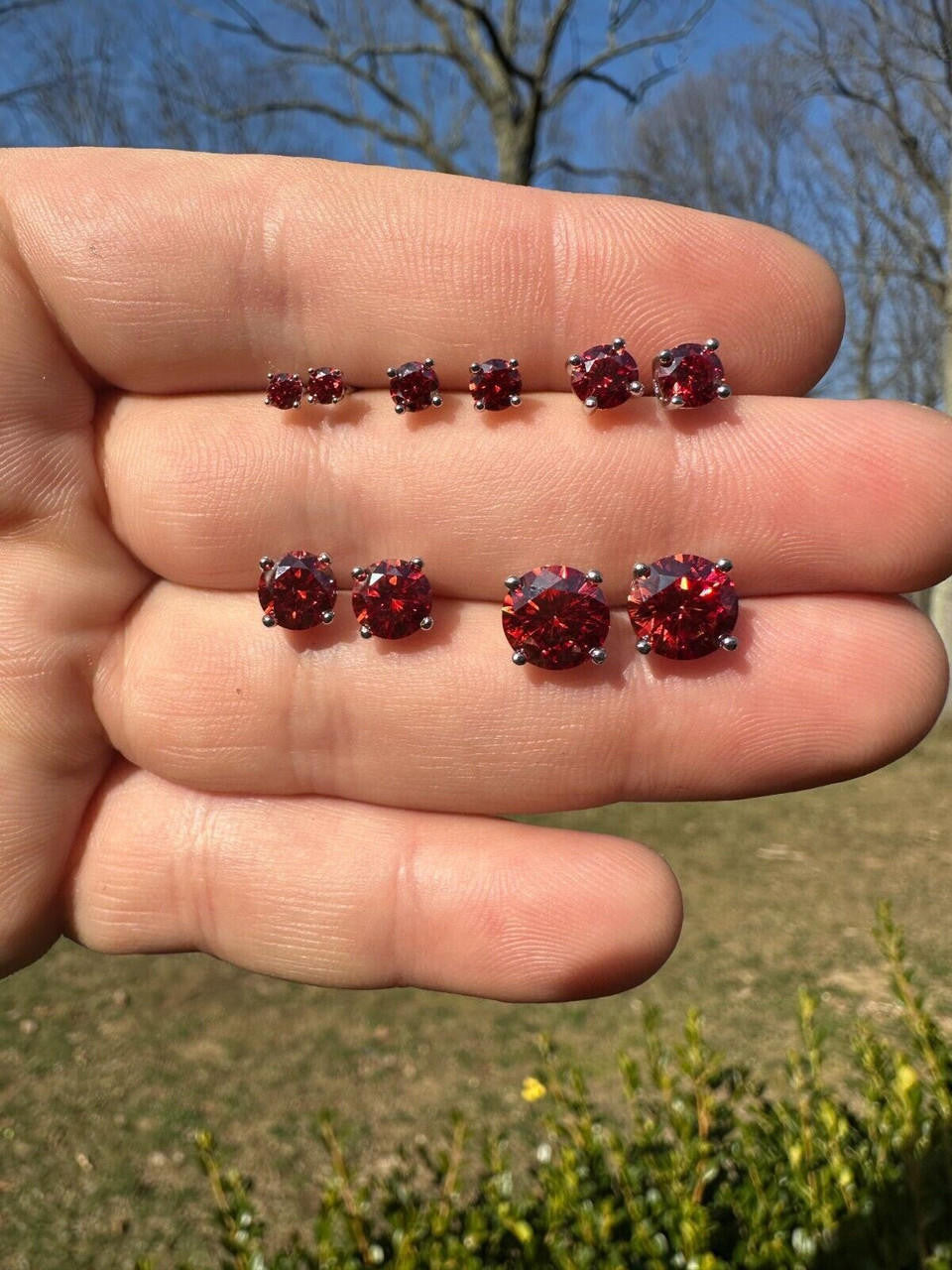 Red MOISSANITE Solitaire Stud Earrings - 925 Silver - 3mm-8mm - 0.2-4ct