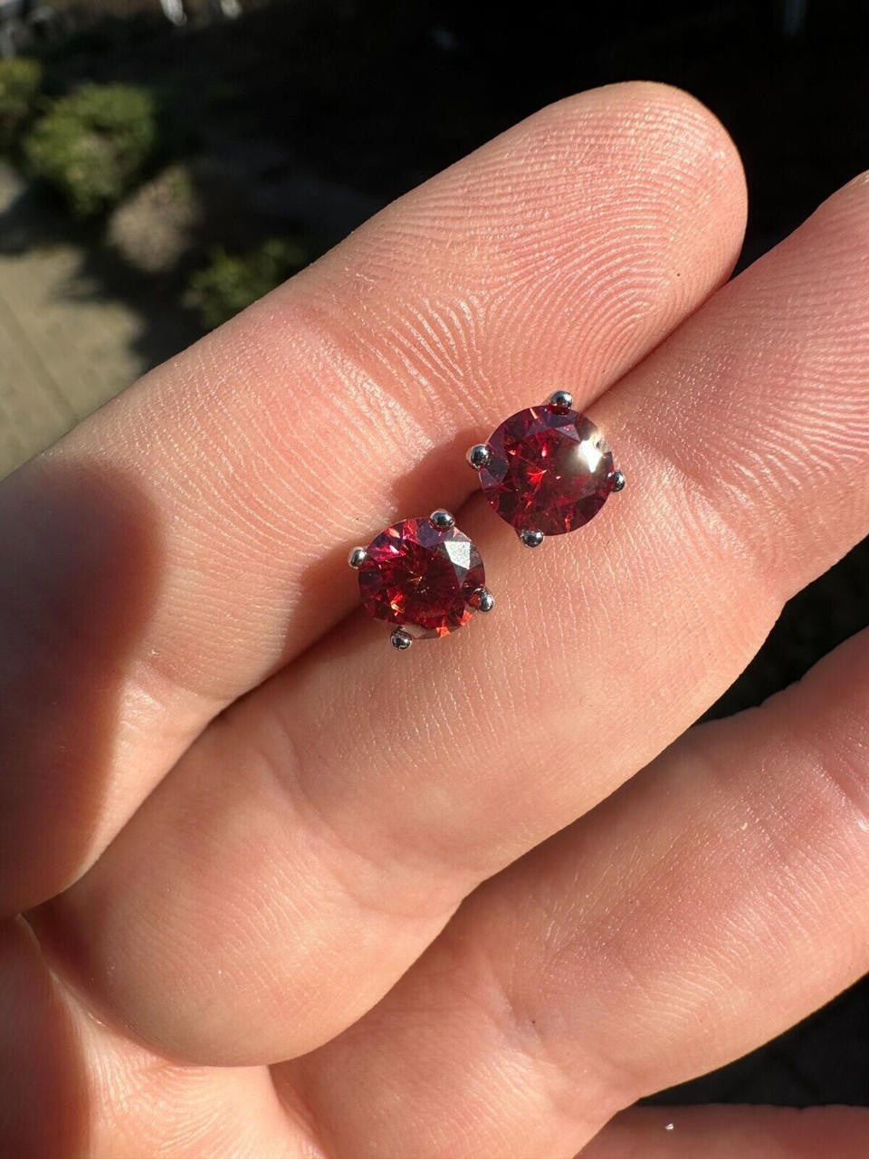 Red MOISSANITE Solitaire Stud Earrings - 925 Silver - 3mm-8mm - 0.2-4ct