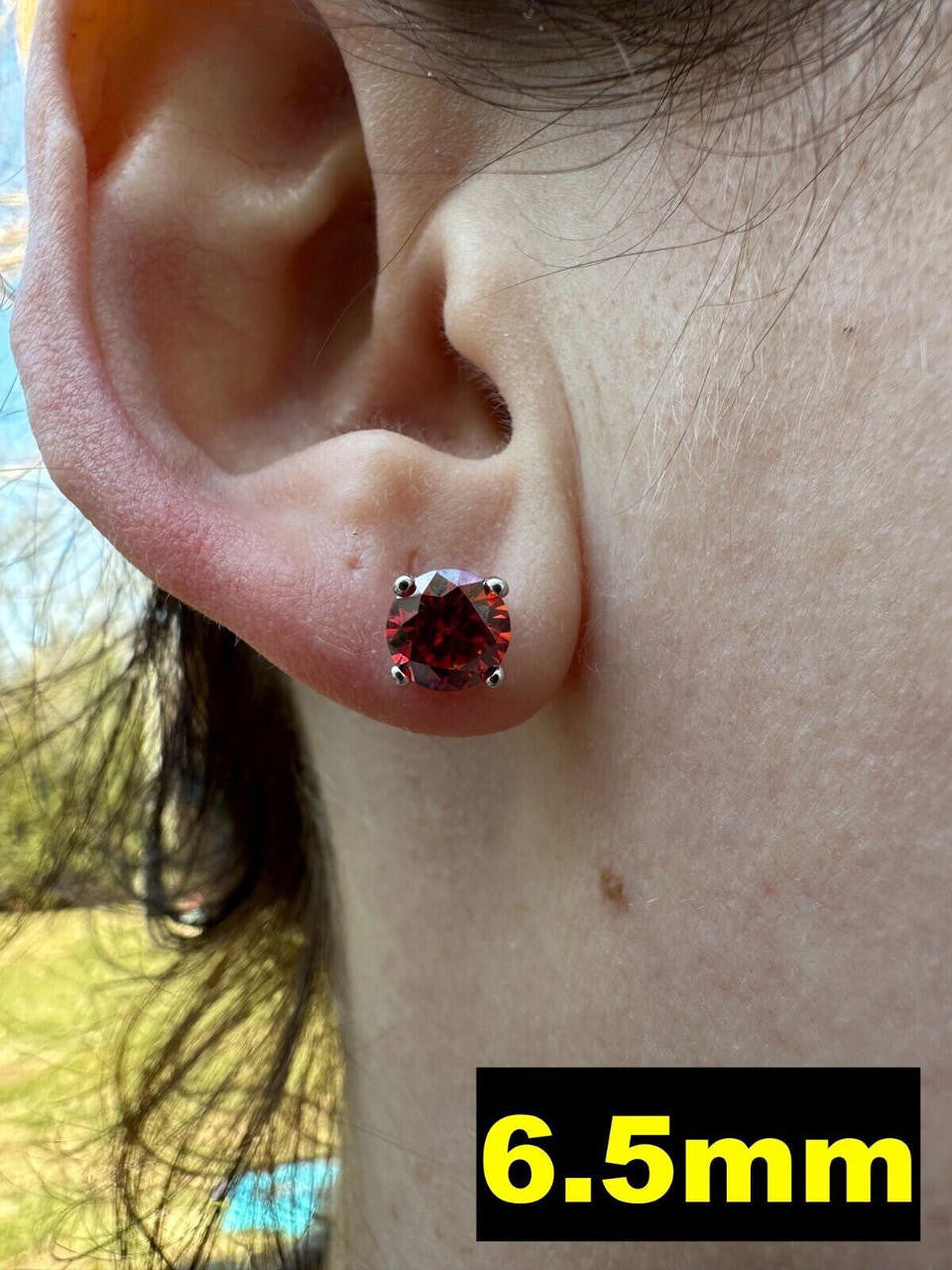 Red MOISSANITE Solitaire Stud Earrings - 925 Silver - 3mm-8mm - 0.2-4ct