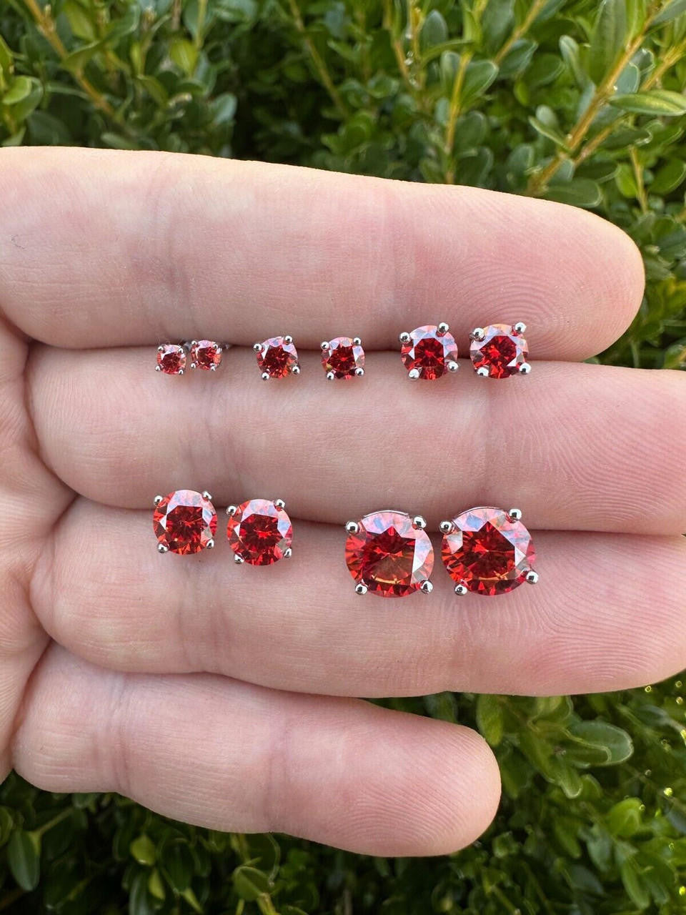 Red MOISSANITE Solitaire Stud Earrings - 925 Silver - 3mm-8mm - 0.2-4ct