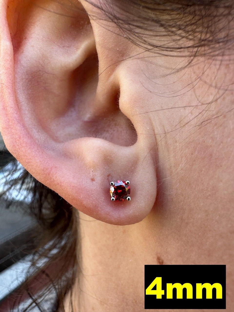 Red MOISSANITE Solitaire Stud Earrings - 925 Silver - 3mm-8mm - 0.2-4ct