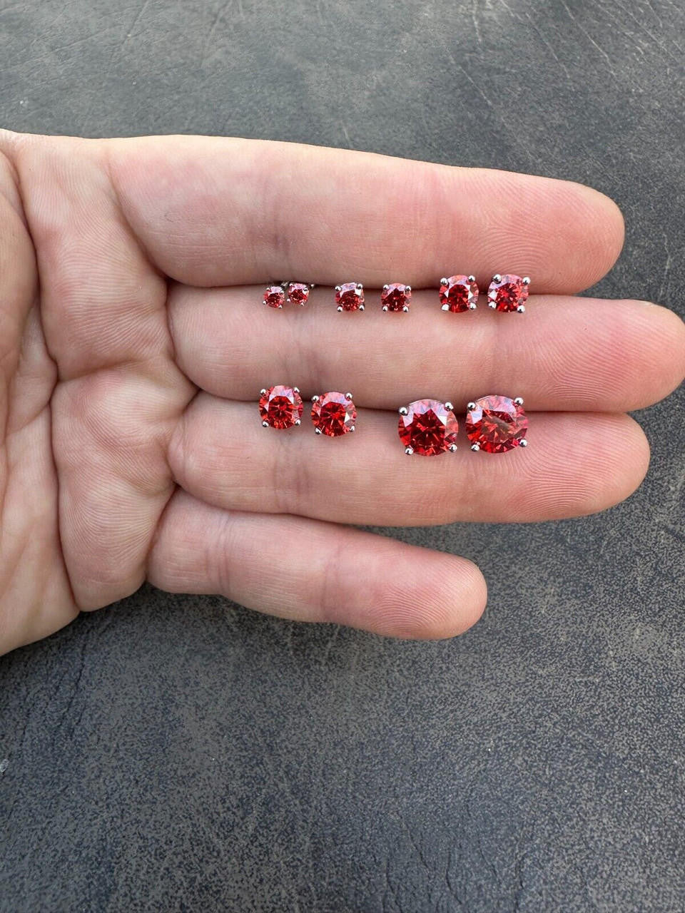 Red MOISSANITE Solitaire Stud Earrings - 925 Silver - 3mm-8mm - 0.2-4ct