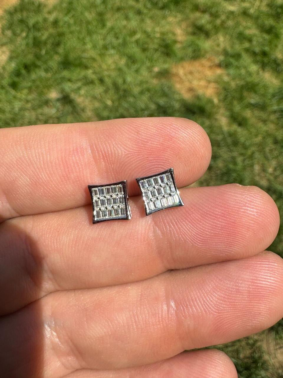 MOISSANITE Modern Baguette Kite Iced Out Earrings - 10k White Gold - 8mm