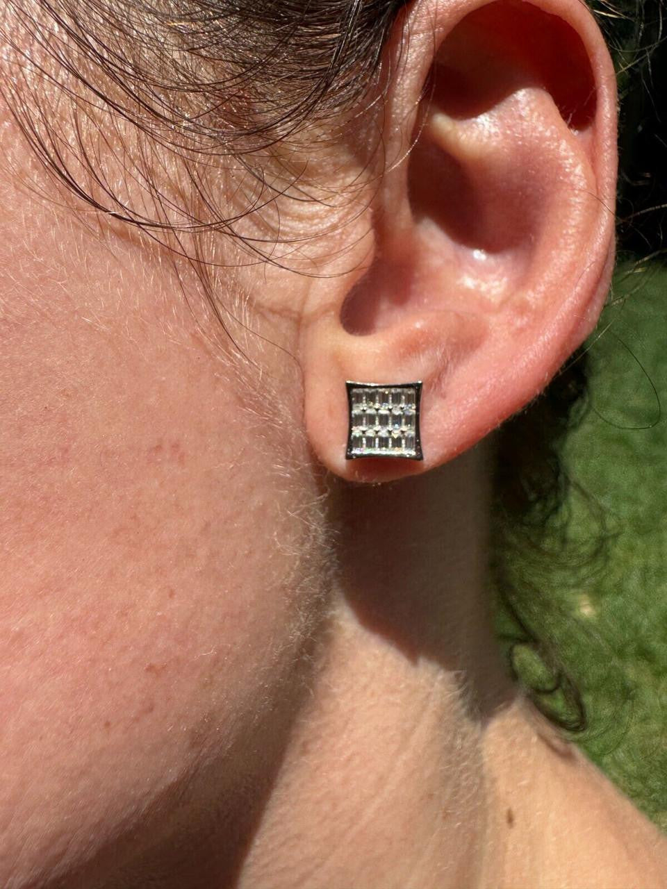 MOISSANITE Modern Baguette Kite Iced Out Earrings - 10k White Gold - 8mm
