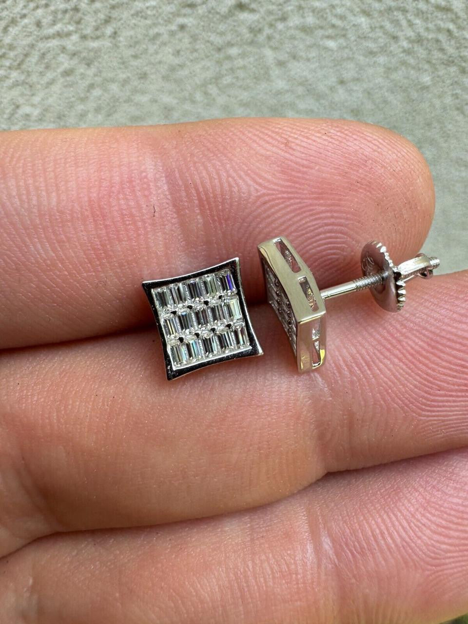 MOISSANITE Modern Baguette Kite Iced Out Earrings - 10k White Gold - 8mm