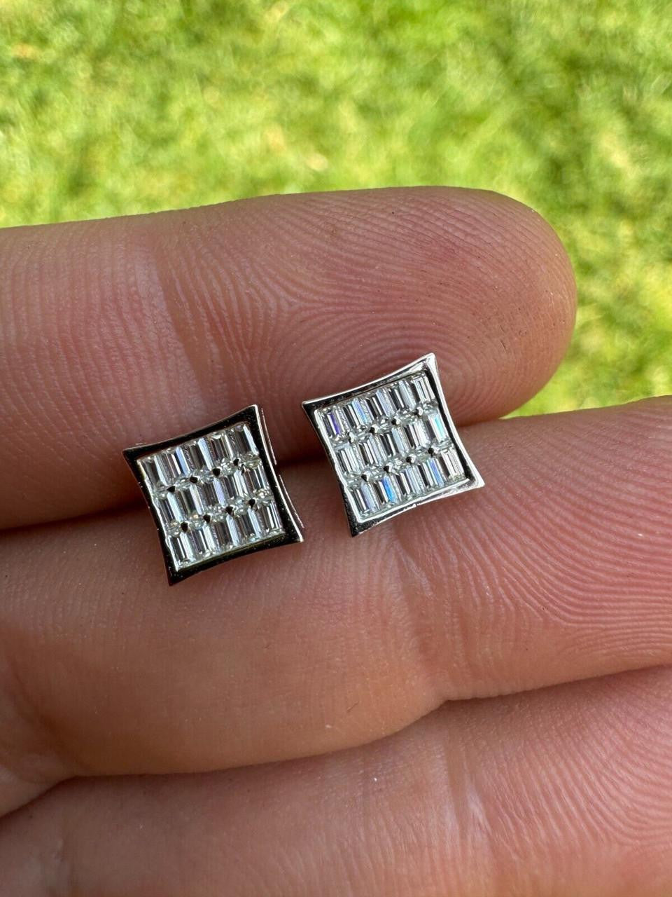 MOISSANITE Modern Baguette Kite Iced Out Earrings - 10k White Gold - 8mm