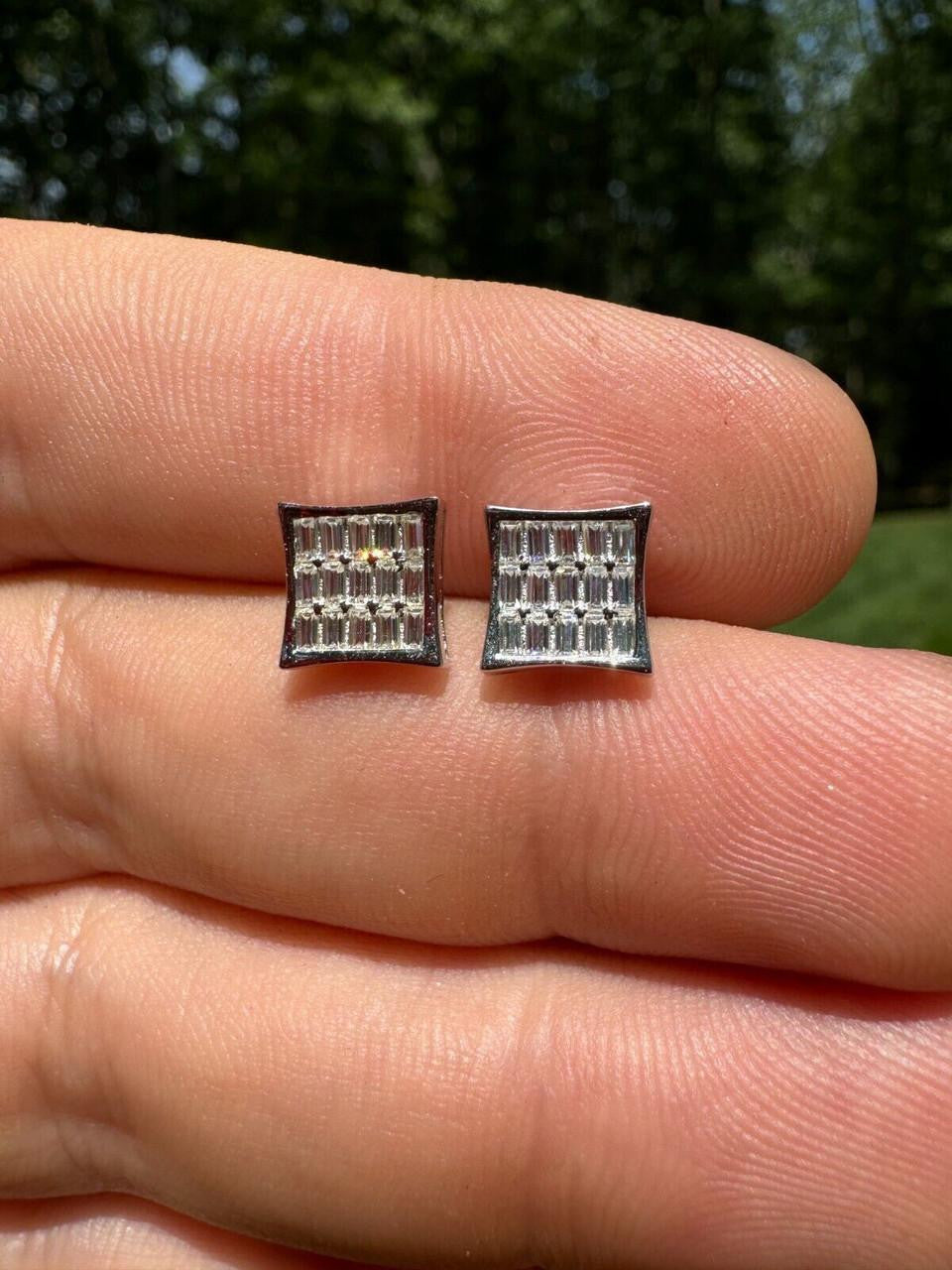 MOISSANITE Modern Baguette Kite Iced Out Earrings - 10k White Gold - 8mm