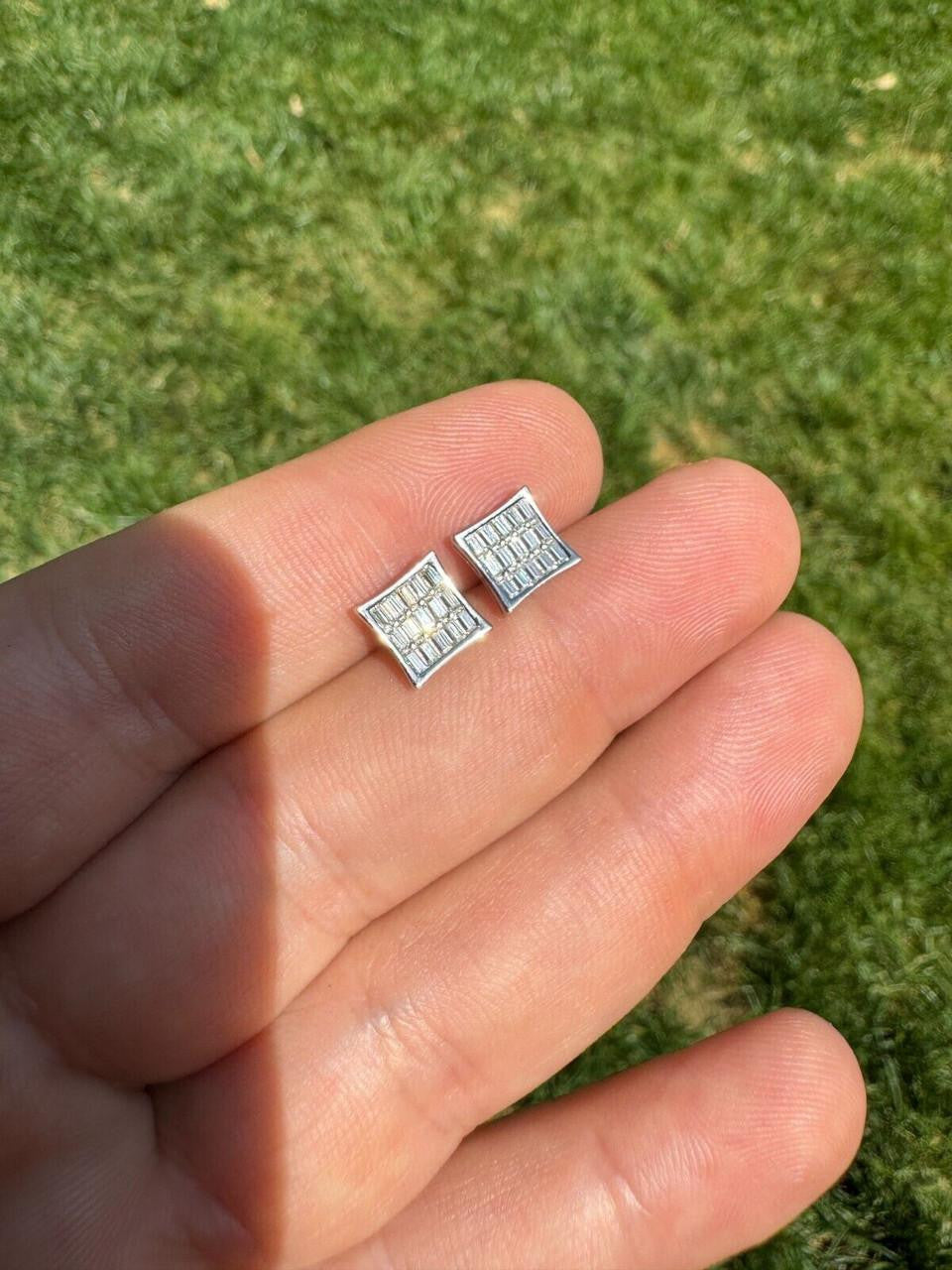 MOISSANITE Modern Baguette Kite Iced Out Earrings - 10k White Gold - 8mm