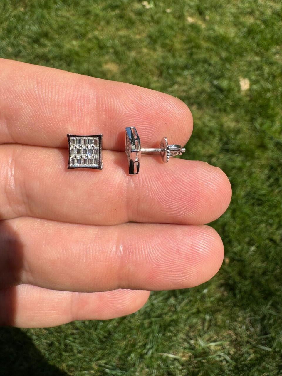 MOISSANITE Modern Baguette Kite Iced Out Earrings - 10k White Gold - 8mm