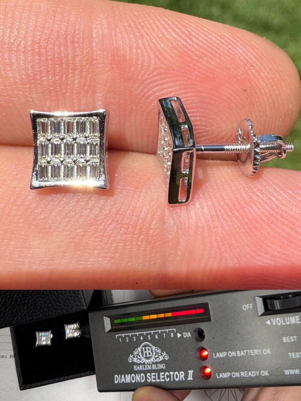 MOISSANITE Modern Baguette Kite Iced Out Earrings - 10k White Gold - 8mm