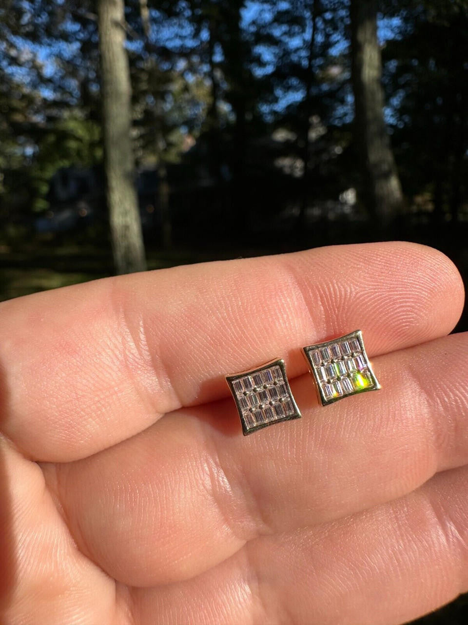 MOISSANITE Modern Baguette Kite Iced Out Earrings - 10k Yellow Gold - 8mm