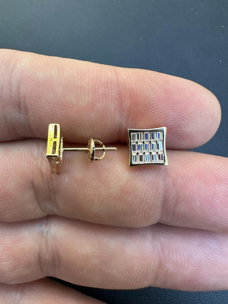 MOISSANITE Modern Baguette Kite Iced Out Earrings - 10k Yellow Gold - 8mm
