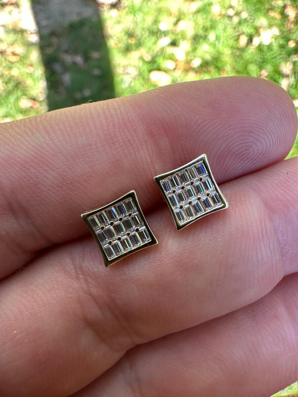 MOISSANITE Modern Baguette Kite Iced Out Earrings - 10k Yellow Gold - 8mm