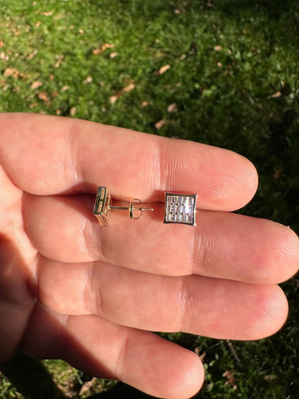 MOISSANITE Modern Baguette Kite Iced Out Earrings - 10k Yellow Gold - 8mm