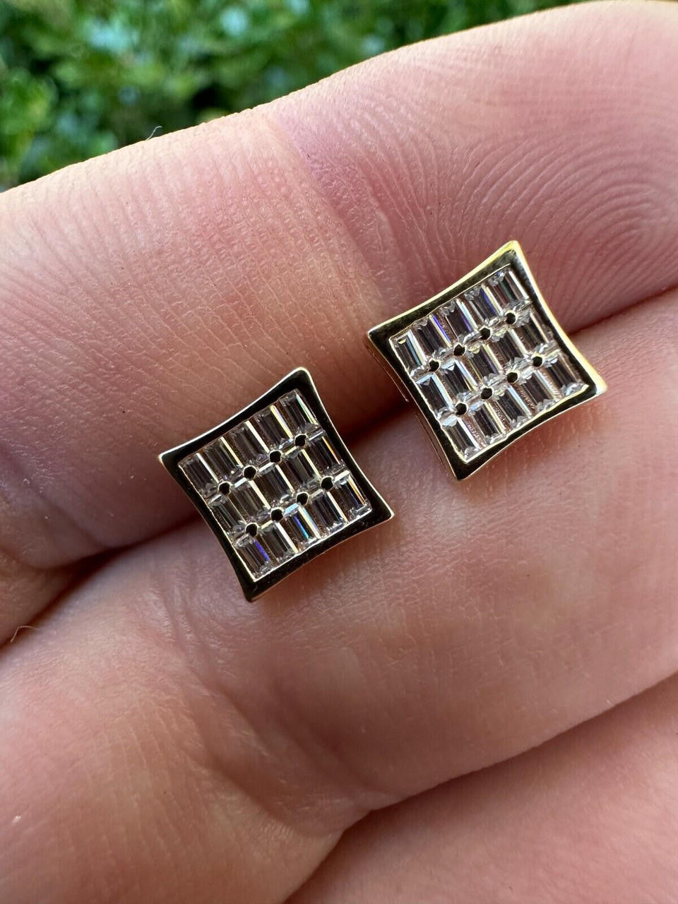 MOISSANITE Modern Baguette Kite Iced Out Earrings - 10k Yellow Gold - 8mm