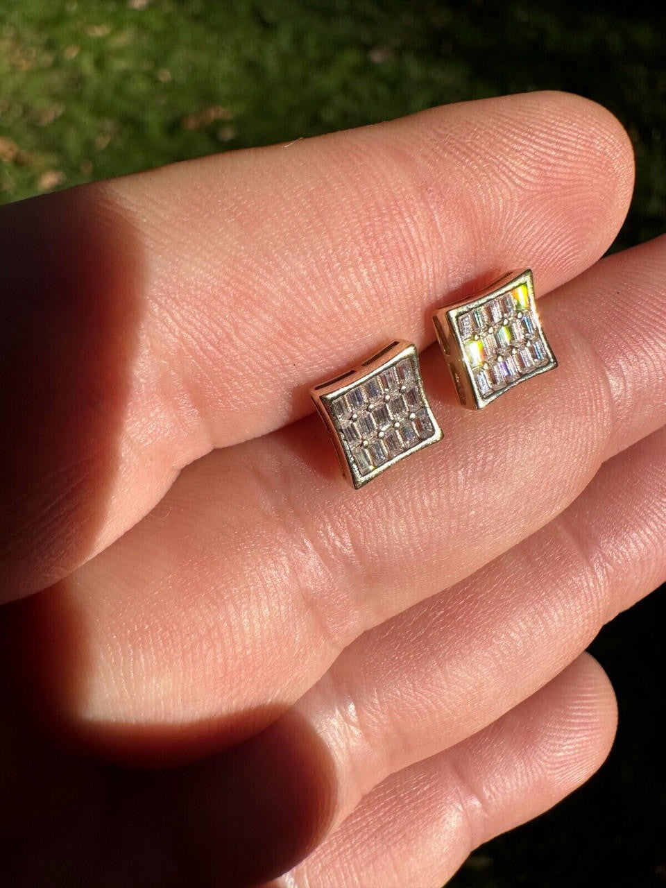 MOISSANITE Modern Baguette Kite Iced Out Earrings - 10k Yellow Gold - 8mm