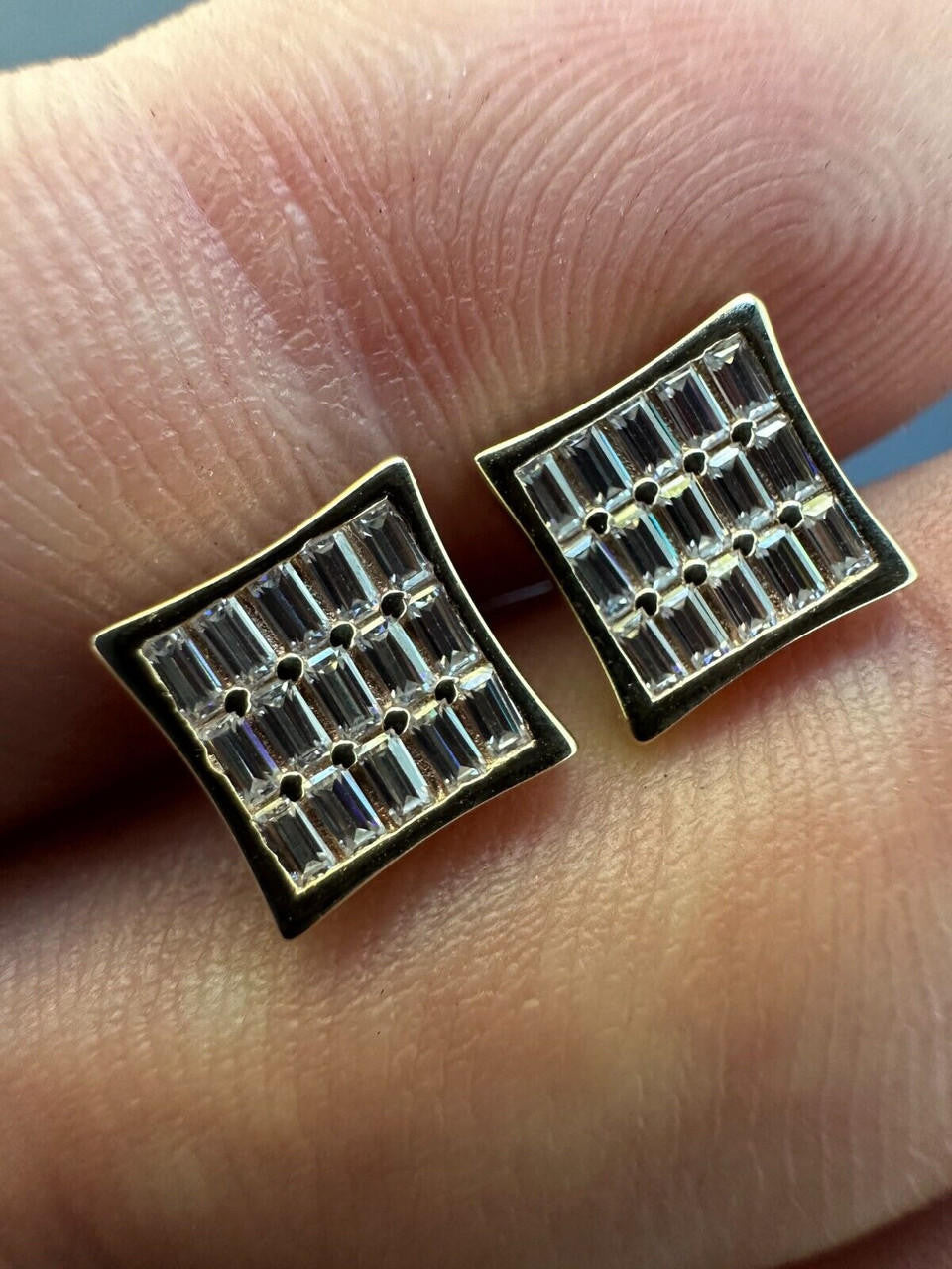MOISSANITE Modern Baguette Kite Iced Out Earrings - 10k Yellow Gold - 8mm
