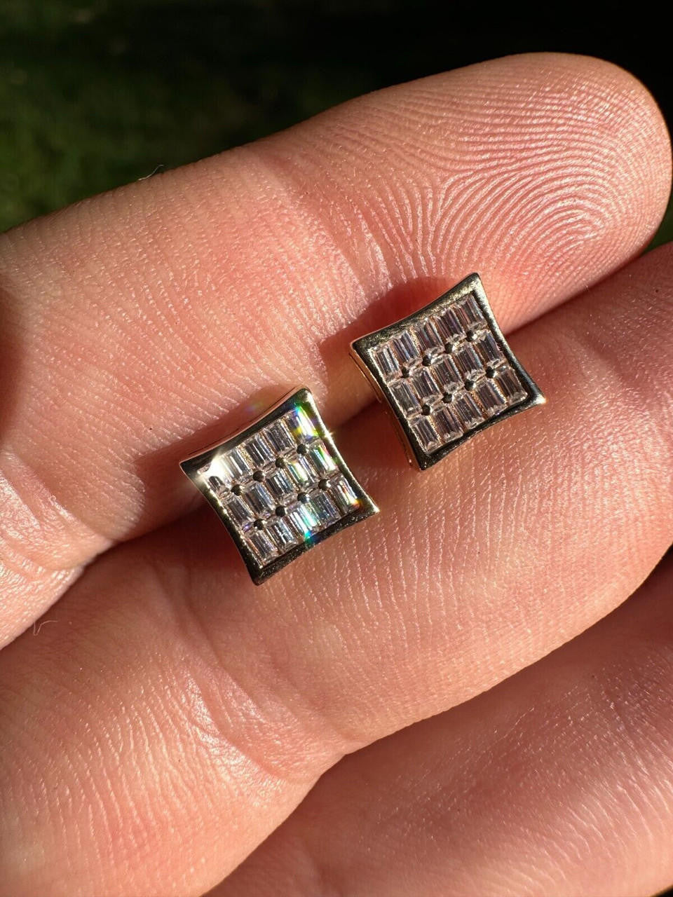 MOISSANITE Modern Baguette Kite Iced Out Earrings - 10k Yellow Gold - 8mm