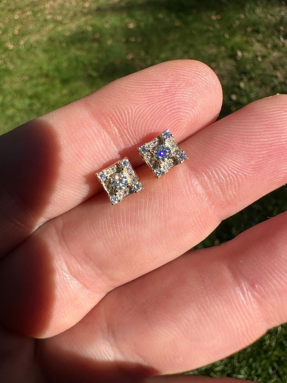 MOISSANITE Golden Knight Kite Iced Out Earrings - 10k Yellow Gold - 6.5mm