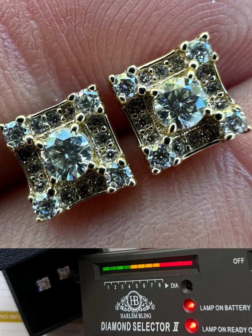 MOISSANITE Golden Knight Kite Iced Out Earrings - 10k Yellow Gold - 6.5mm
