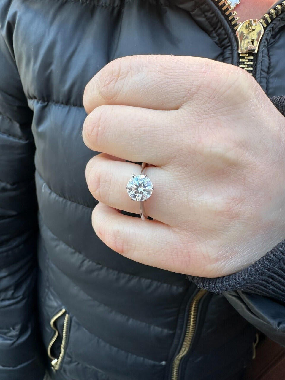 MOISSANITE Classic Solitaire Engagement Ring - 14k White Gold - 2ct