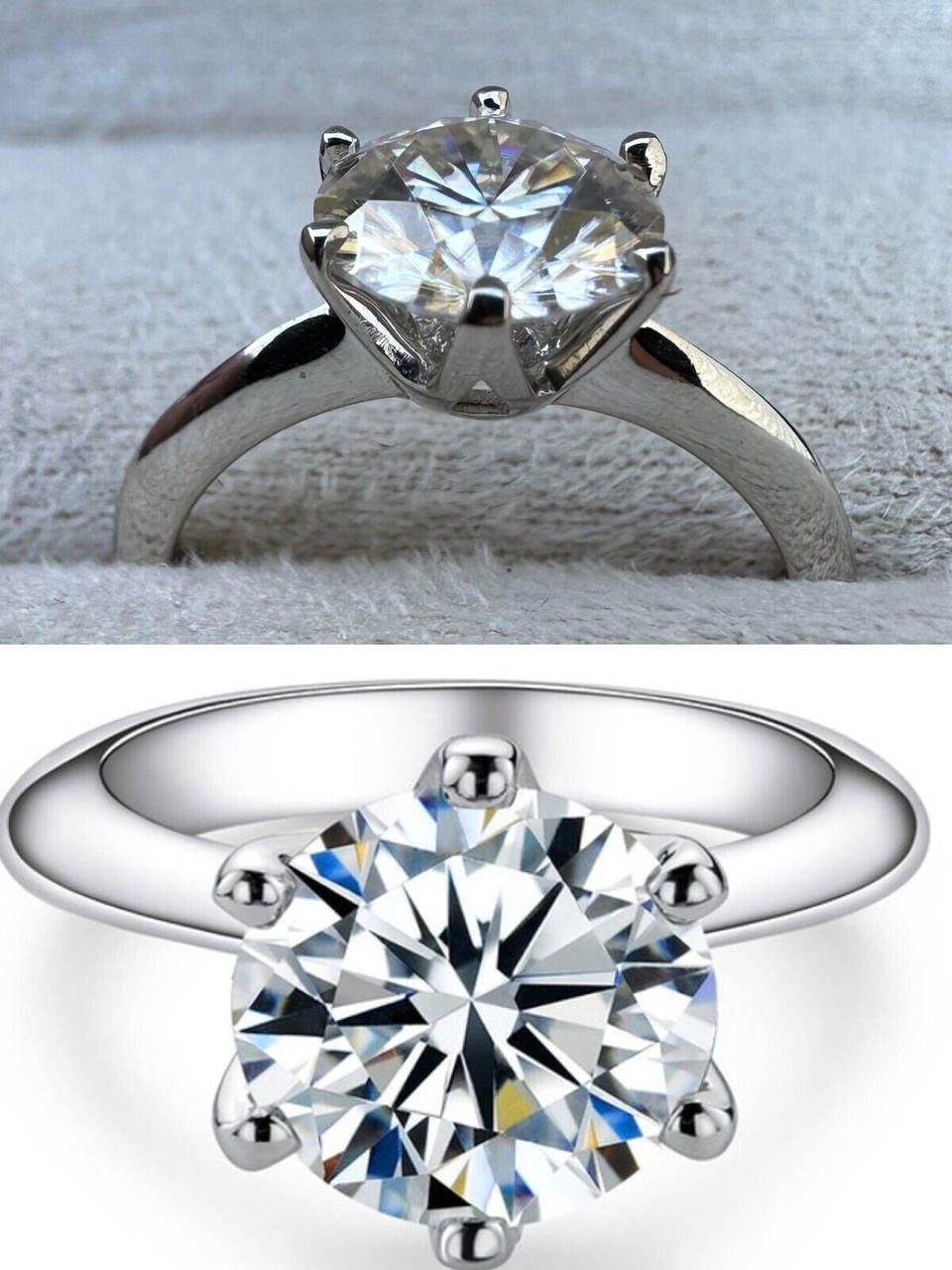MOISSANITE Classic Solitaire Engagement Ring - 14k White Gold - 2ct