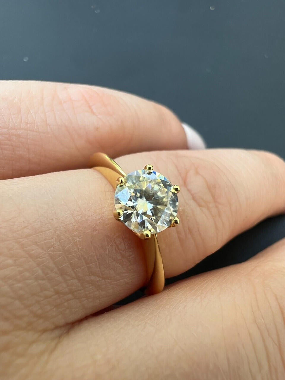 MOISSANITE Classic Solitaire Engagement Ring - 14k Yellow Gold - 2ct