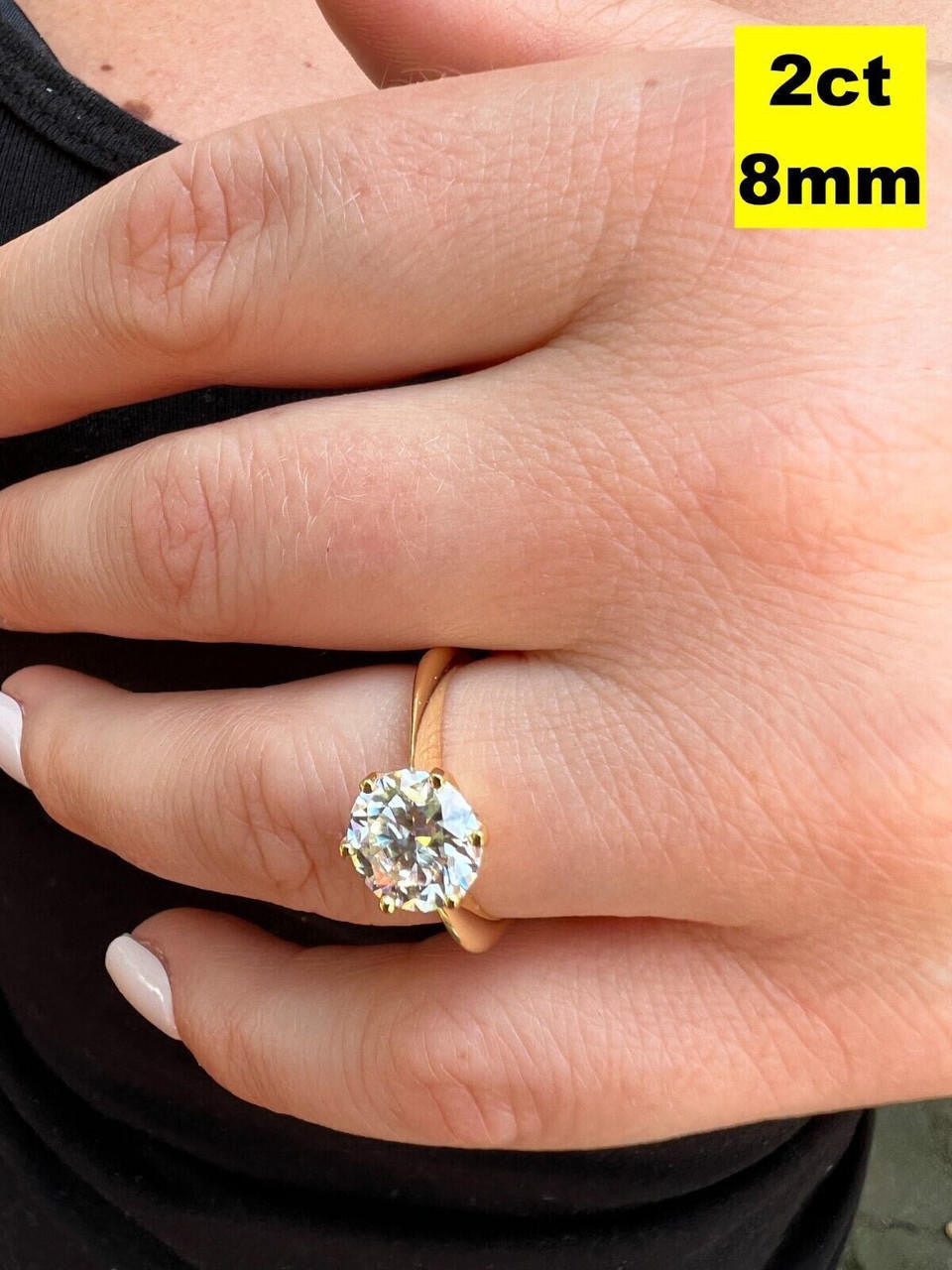 MOISSANITE Classic Solitaire Engagement Ring - 14k Yellow Gold - 2ct