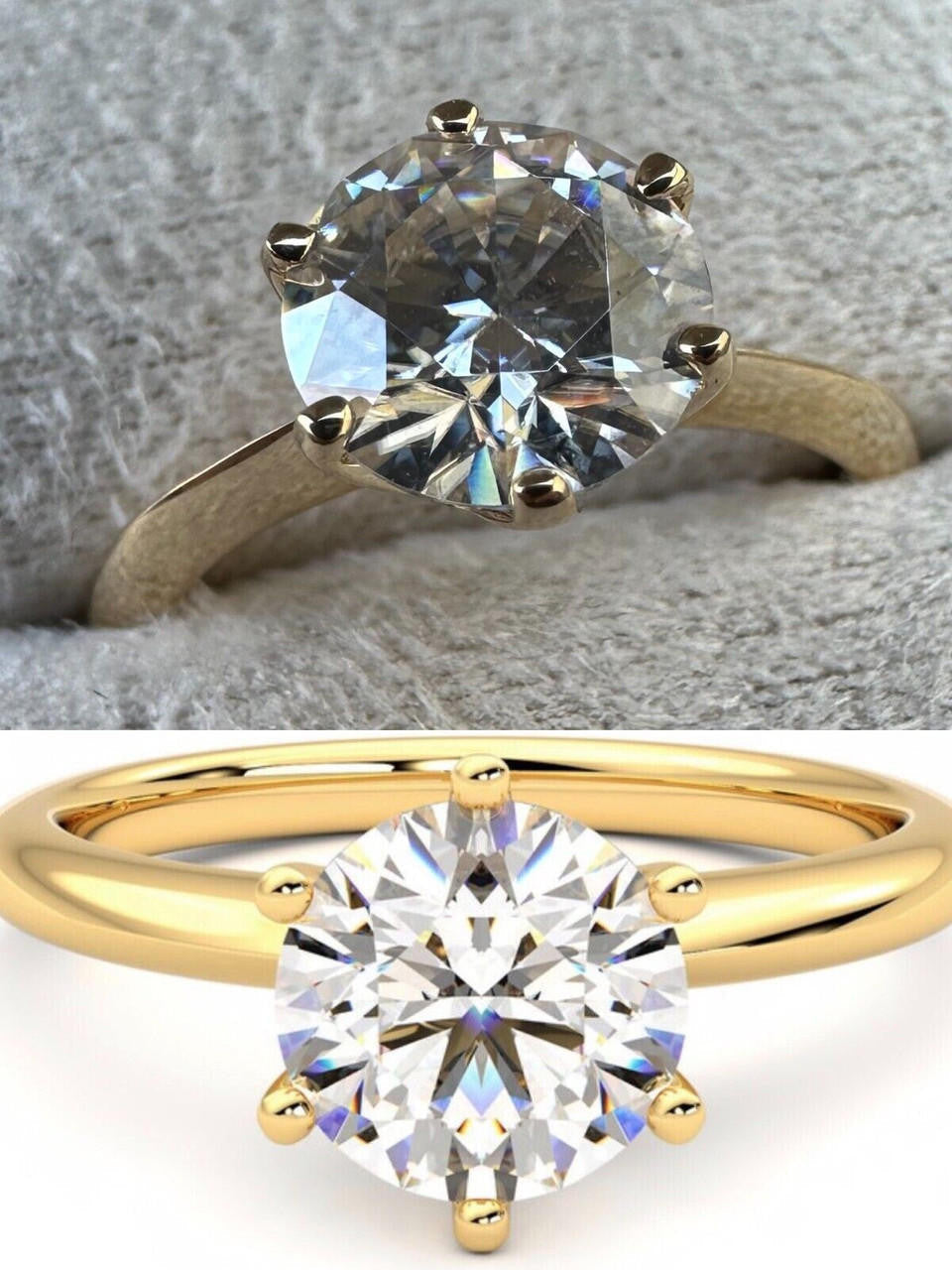 MOISSANITE Classic Solitaire Engagement Ring - 14k Yellow Gold - 2ct