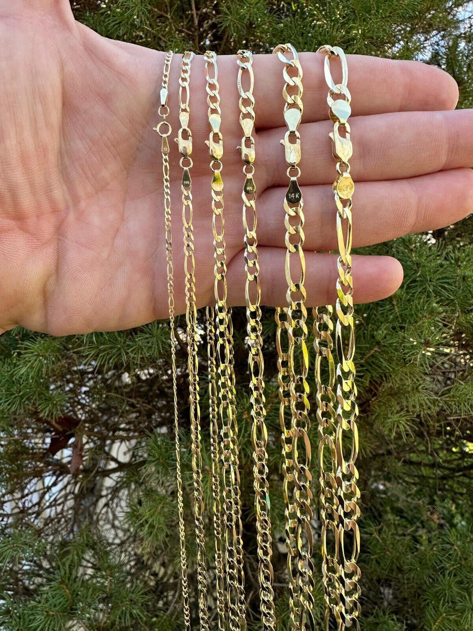 Figaro Link Chain Necklace - 14k Yellow Gold - 16"-24" - 2mm-7mm