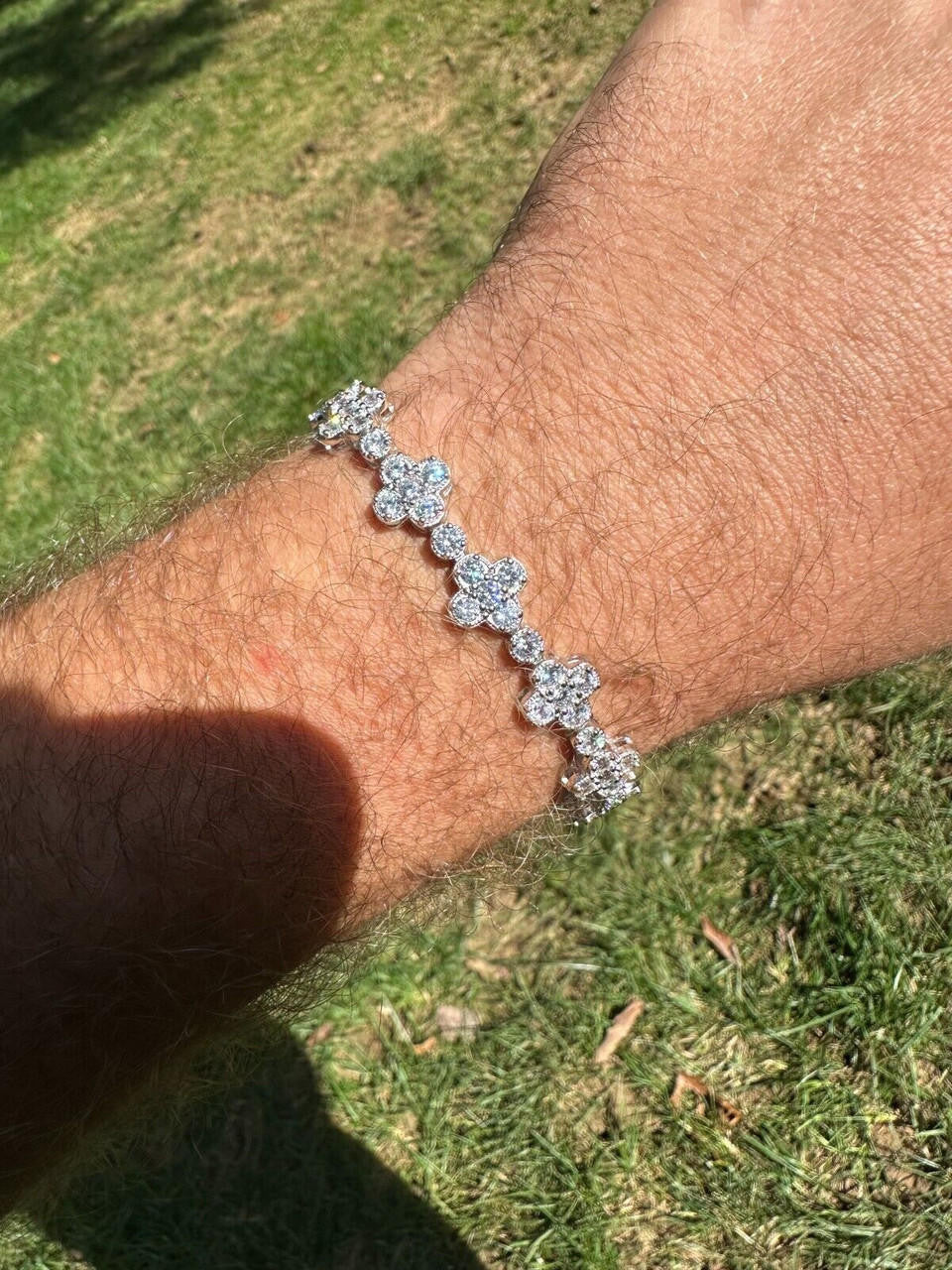 Clover Tennis Bracelet Iced Out CZ Stones - 925 Silver - 10mm - 6"-8.5"