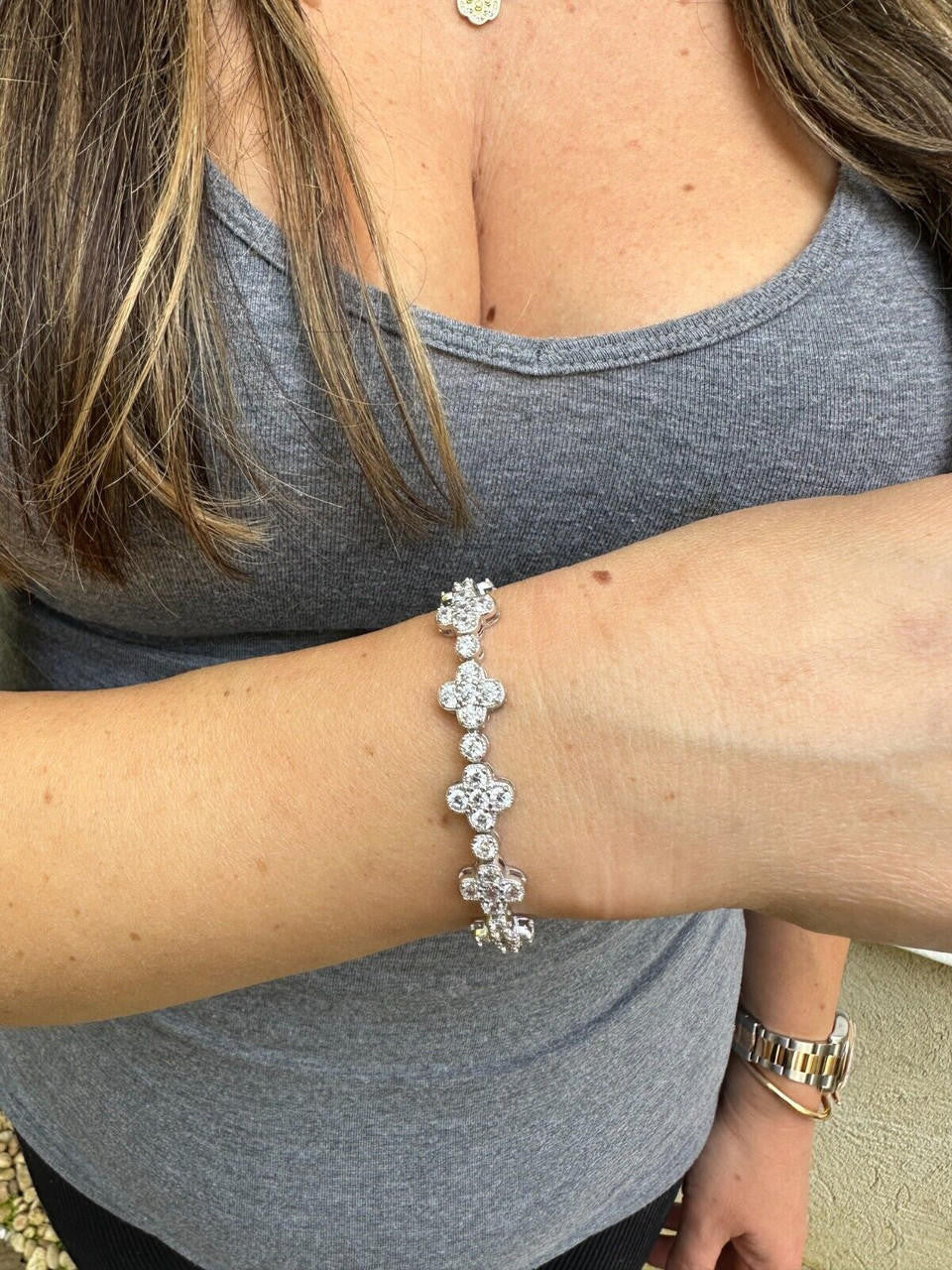 Clover Tennis Bracelet Iced Out CZ Stones - 925 Silver - 10mm - 6"-8.5"